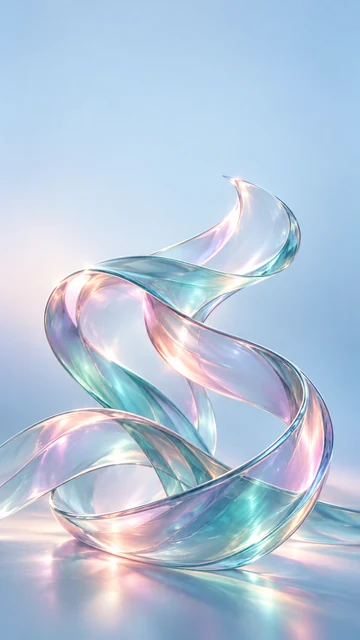 Abstract phone wallpaper of iridescent 3D glass ribbons