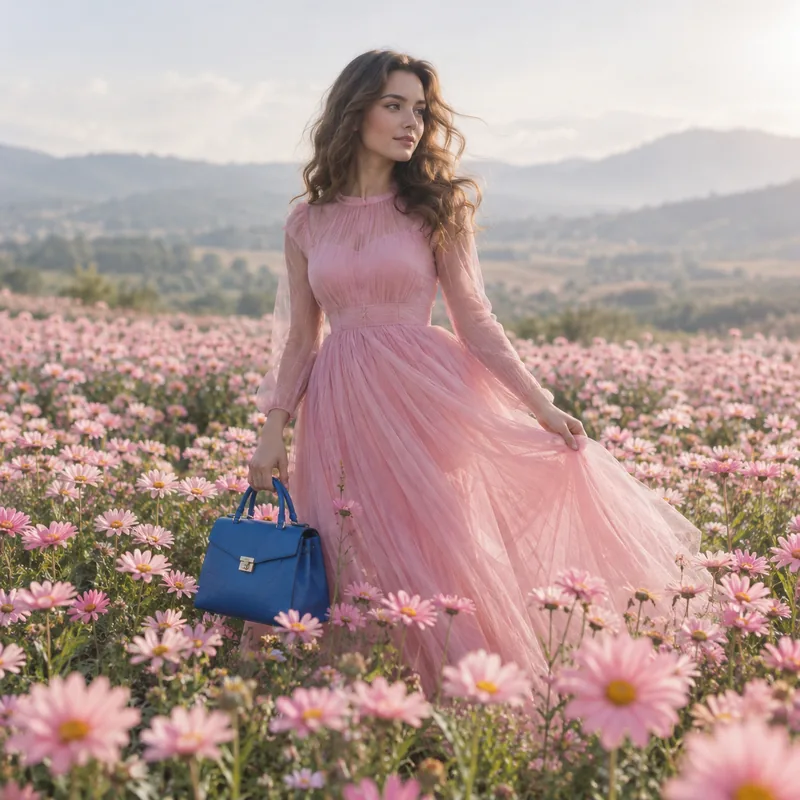 Drag to compare the flower field portrait with a corner caption and without it (after)