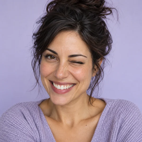 Woman winking with a big toothy grin