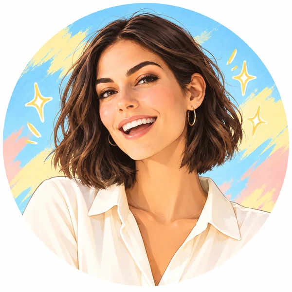 Anime-style avatar of a laughing boy with emoji and stars on an orange background