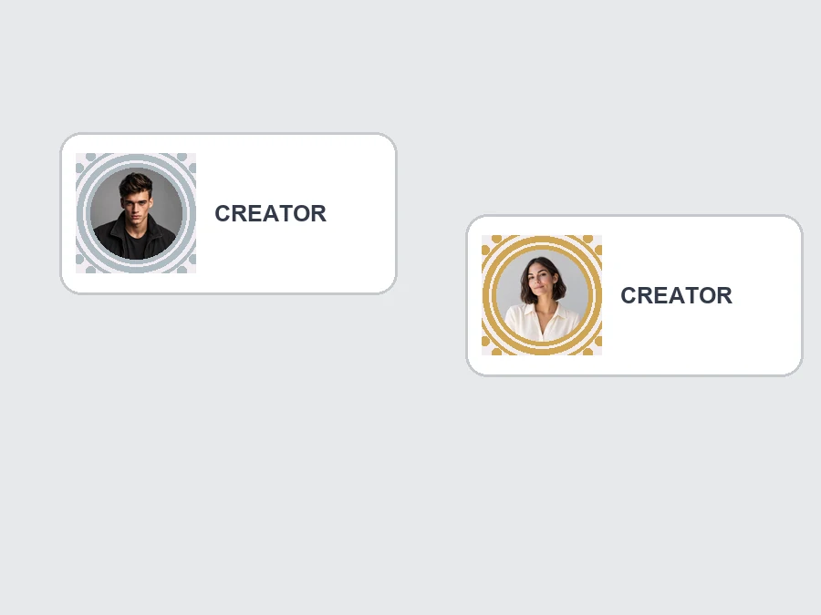 A portrait shown as a small round profile picture inside two channel name cards