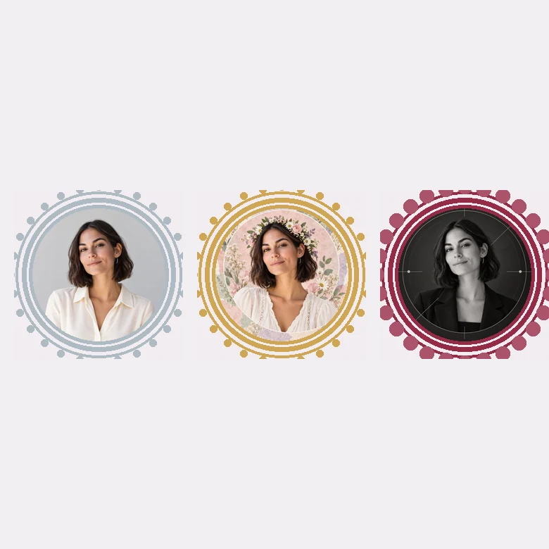 Three profile picture styles labeled Social, Aesthetic, and Classic on a grid background