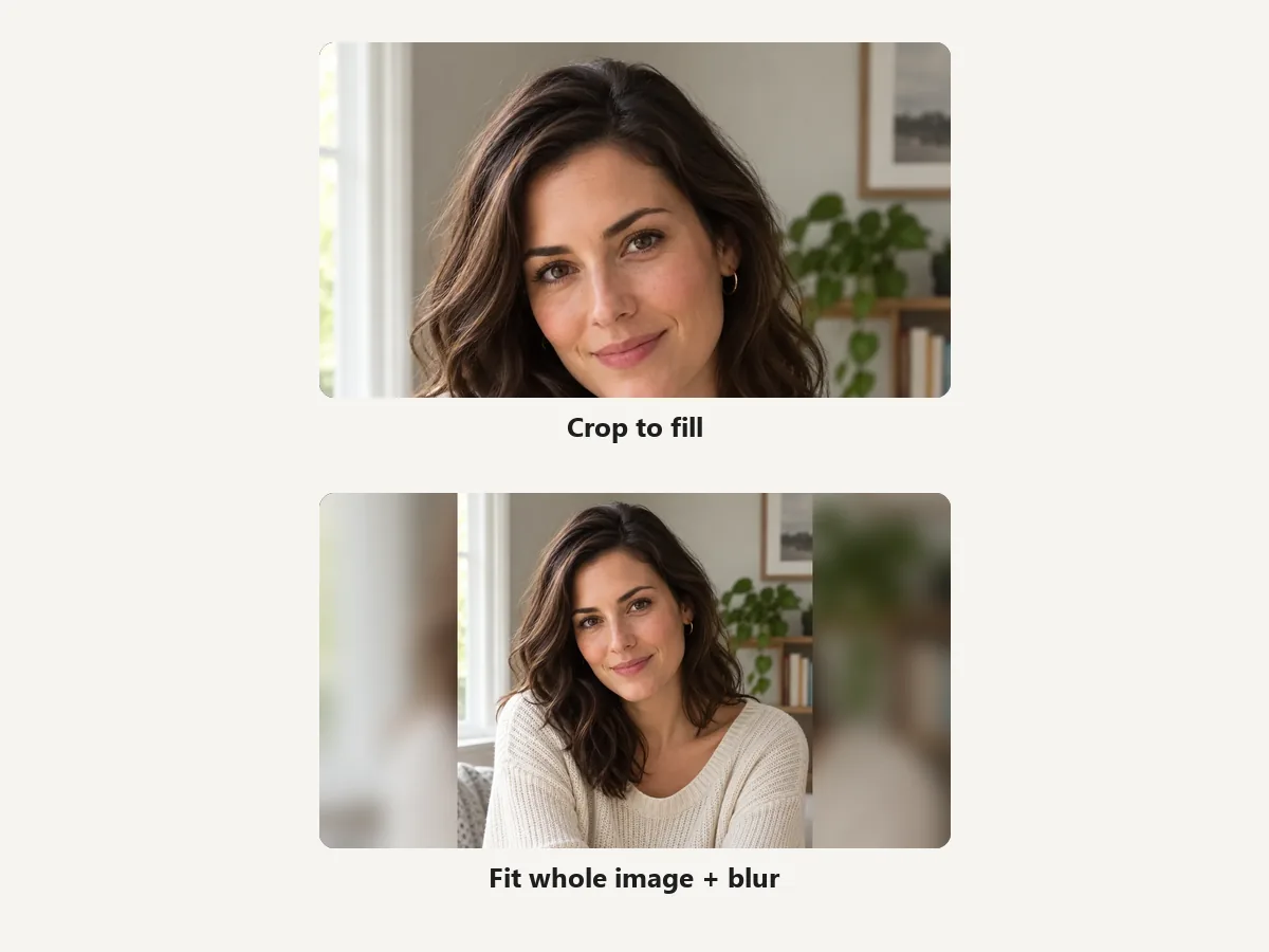 The same portrait as a cropped thumbnail and as an uncropped thumbnail with blurred edges